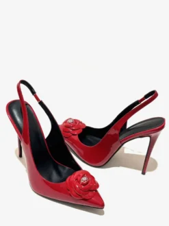 Escarpins à talons hauts et bout pointu pour femmes motif floral bride arrière