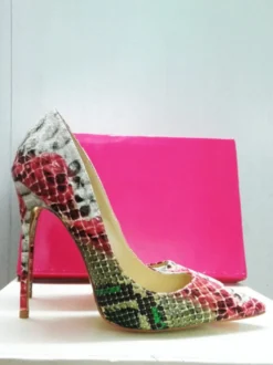 Escarpins à talons hauts et bout pointu pour femmes motif serpent
