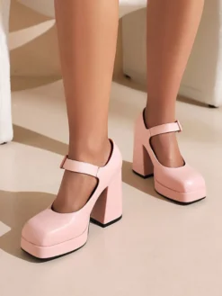 Escarpins à Talons Hauts Femme avec Plateforme avec Bout Carré Unicolore