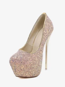 Escarpins à Talons Hauts Femme avec Plateforme en Paillettes
