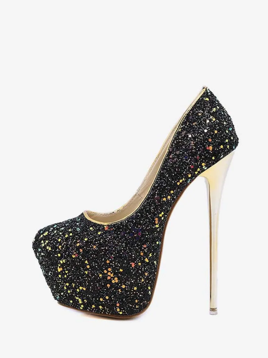 Escarpins à Talons Hauts Femme avec Plateforme en Paillettes