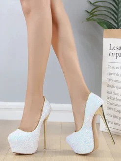 Escarpins à Talons Hauts Femme avec Plateforme en Paillettes