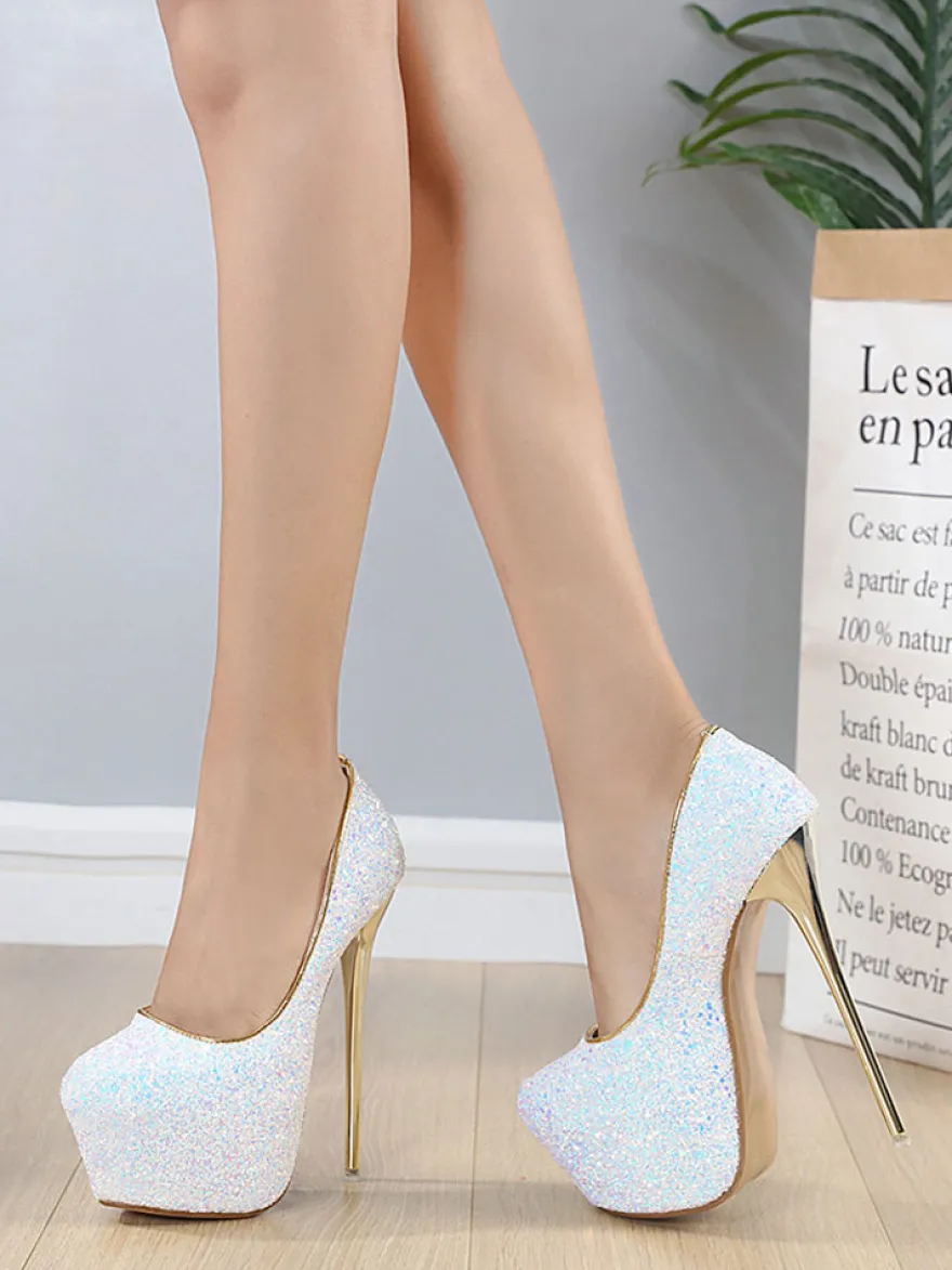 Escarpins à Talons Hauts Femme avec Plateforme en Paillettes