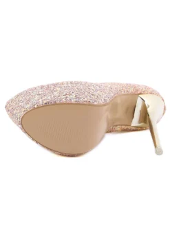 Escarpins à Talons Hauts Femme avec Plateforme en Paillettes