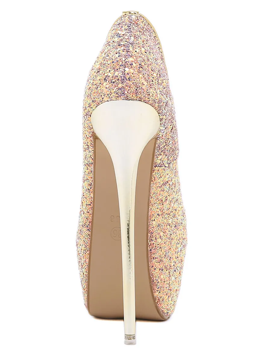 Escarpins à Talons Hauts Femme avec Plateforme en Paillettes