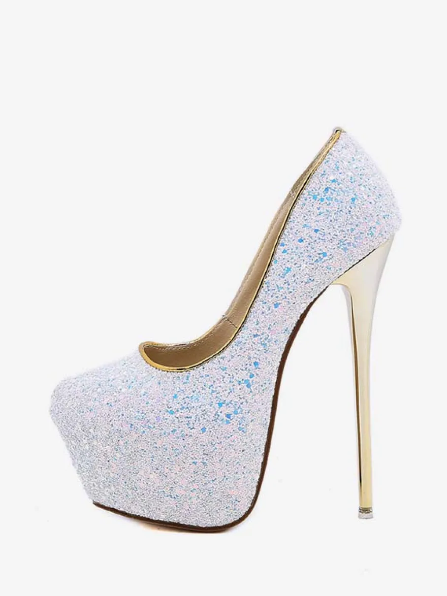 Escarpins à Talons Hauts Femme avec Plateforme en Paillettes