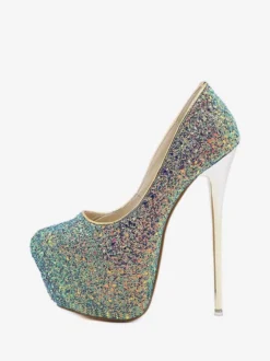 Escarpins à Talons Hauts Femme avec Plateforme en Paillettes
