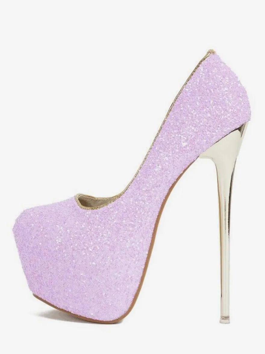 Escarpins à Talons Hauts Femme avec Plateforme en Paillettes