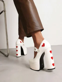 Escarpins à Talons Hauts Femme avec Plateforme avec Bout Carré Unicolore