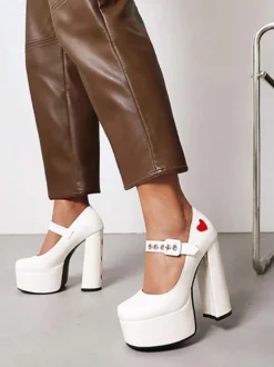 Escarpins à Talons Hauts Femme avec Plateforme avec Bout Carré Unicolore