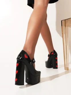 Escarpins à Talons Hauts Femme avec Plateforme avec Bout Carré Unicolore