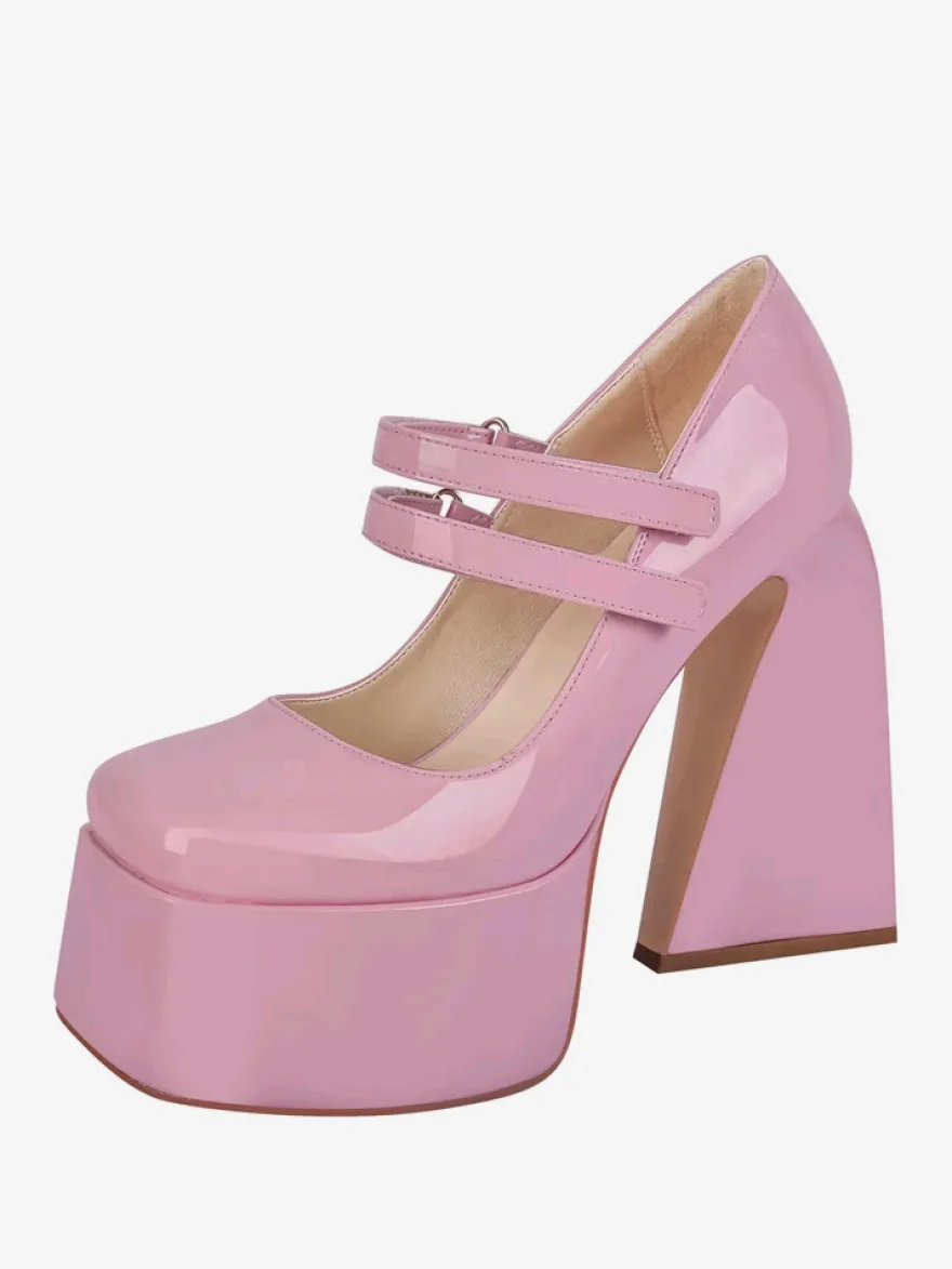 Escarpins à talons hauts femmes chaussures à boucle chics bout carré talon épais cuir PU