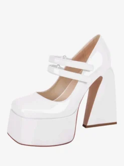 Escarpins à talons hauts femmes chaussures à boucle chics bout carré talon épais cuir PU