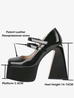 Escarpins à talons hauts femmes chaussures à boucle chics bout carré talon épais cuir PU
