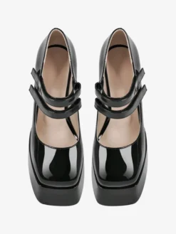 Escarpins à talons hauts femmes chaussures à boucle chics bout carré talon épais cuir PU