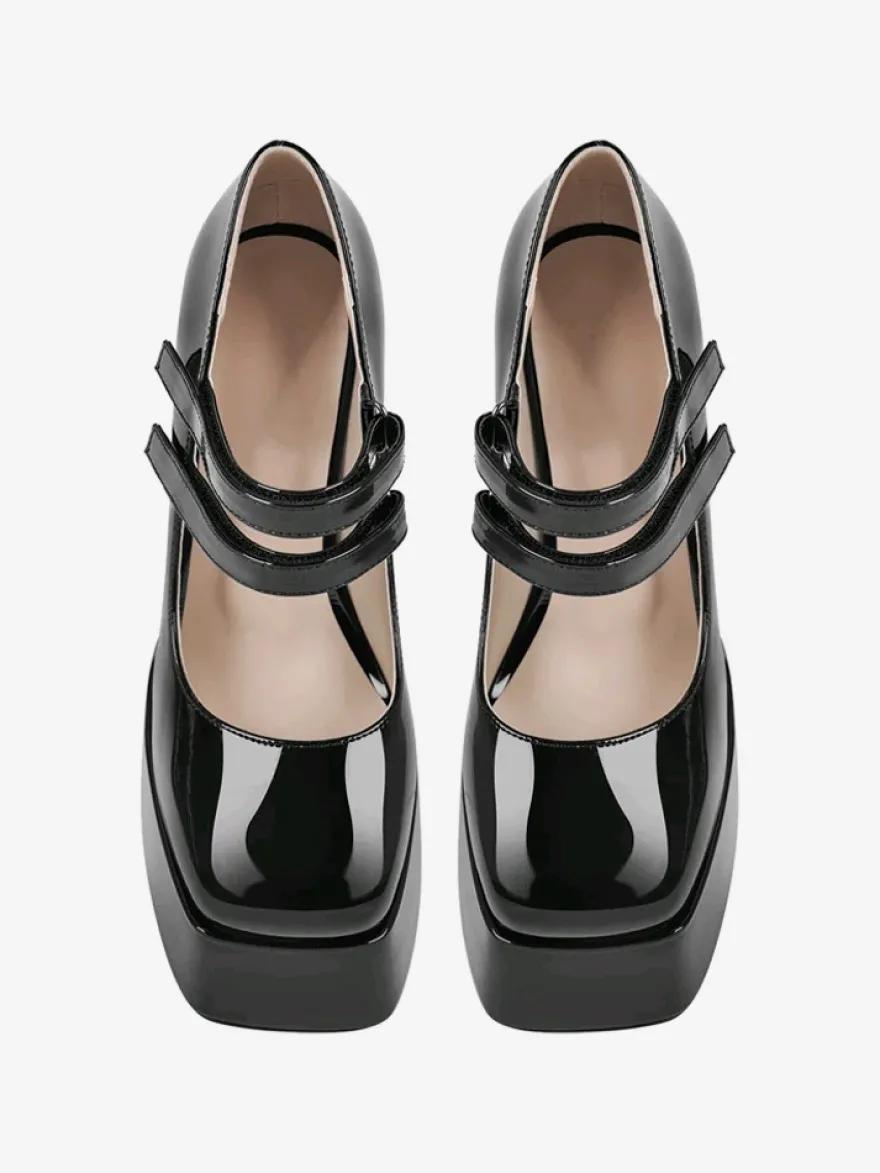 Escarpins à talons hauts femmes chaussures à boucle chics bout carré talon épais cuir PU