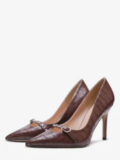 Escarpins à talons hauts grande taille bout pointu motif pierres à enfiler