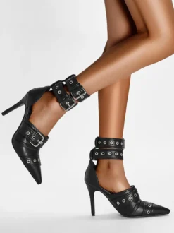 Escarpins à talons hauts noirs à bout pointu et boucle chaussures femme