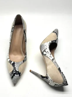 Escarpins à talons hauts pour femmes en daim patchwork à motif serpent à enfiler