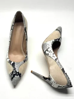 Escarpins à talons hauts pour femmes bout pointu en daim à motif serpent à enfiler