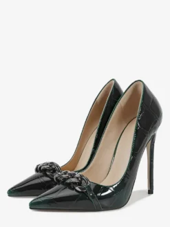 Escarpins à talons hauts pour femmes bout pointu détails métalliques chaussures habillées à enfiler