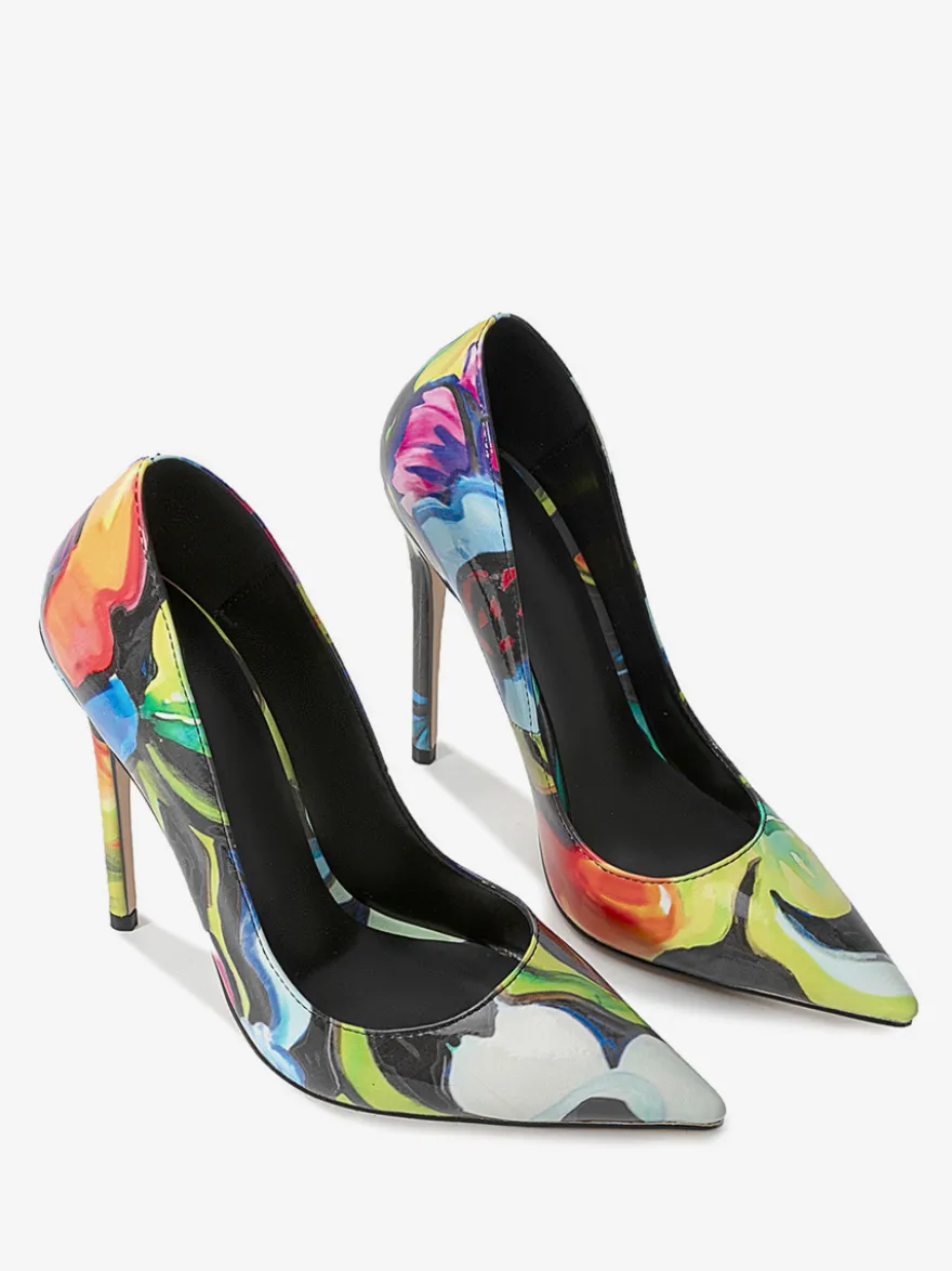 Escarpins à talons hauts pour femmes bout pointu à motifs à enfiler