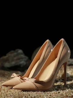 Escarpins à talons hauts pour femmes bout pointu nœud chaussures habillées à enfiler