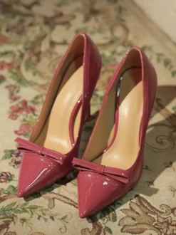 Escarpins à talons hauts pour femmes bout pointu nœud chaussures habillées à enfiler