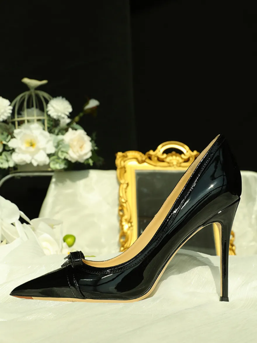 Escarpins à talons hauts pour femmes bout pointu nœud chaussures habillées à enfiler