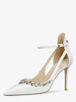Escarpins à talons hauts pour femmes bout pointu strass découpes bride cheville chaussures de bal
