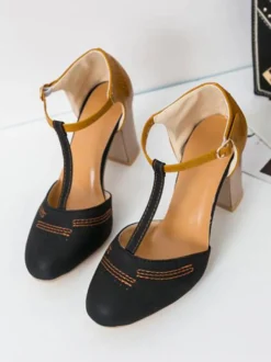 Escarpins vintage femme talon épais boucle réglable