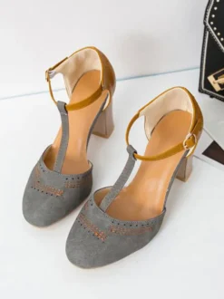 Escarpins vintage femme talon épais boucle réglable