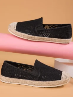 Espadrilles en dentelle pour femmes mocassins à enfiler à bout rond blancs