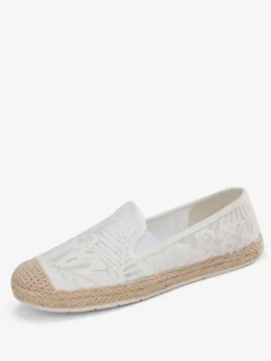 Espadrilles en dentelle pour femmes mocassins à enfiler à bout rond blancs