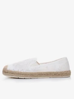 Espadrilles en dentelle pour femmes mocassins à enfiler à bout rond blancs