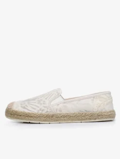 Espadrilles en dentelle pour femmes mocassins à enfiler à bout rond blancs