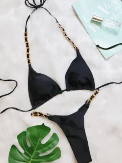 Femmes Bikini Maillot De Bain Chaînes Rouges Dos Nu Été Sexy Maillots De Bain