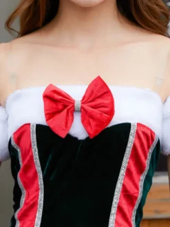 Femmes Robe Noir Sexy Velours Costumes De Vacances De Noël Déguisements