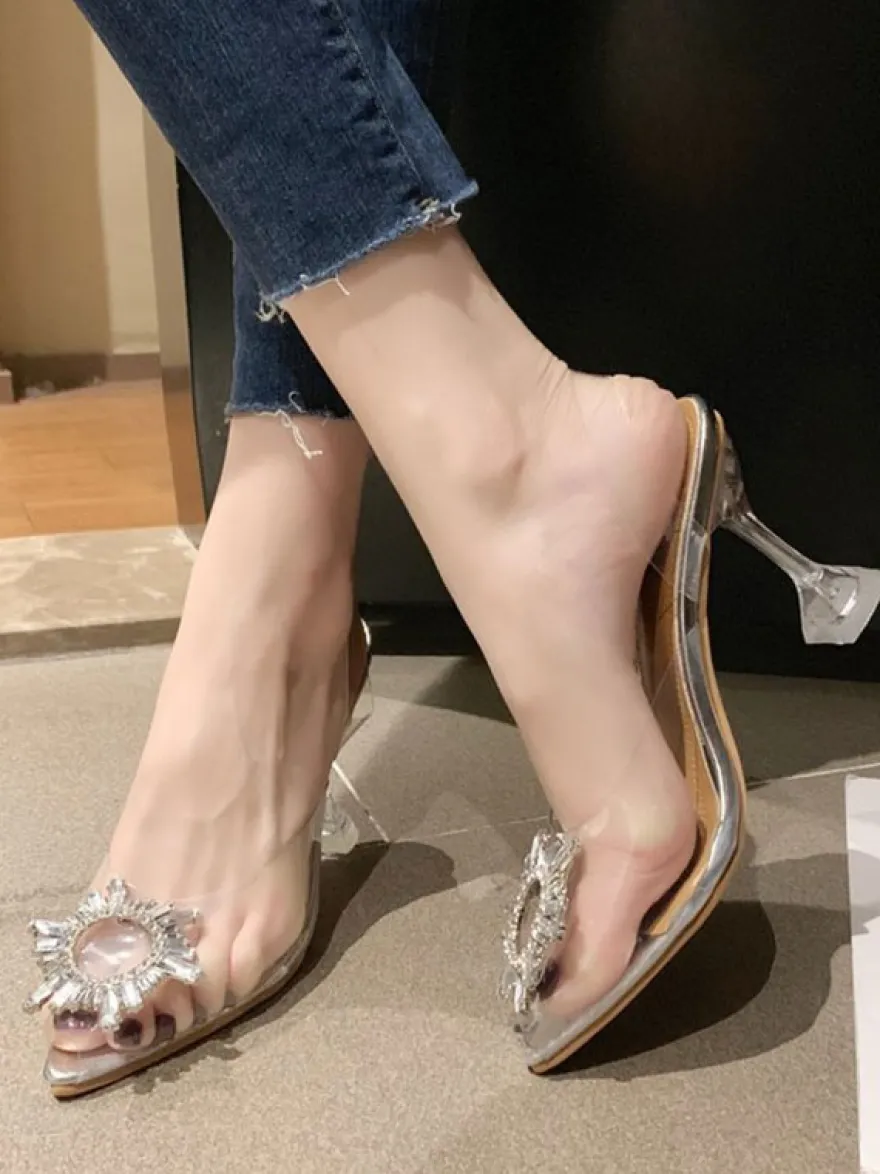 Femmes Slingbacks Talons Stiletto Chaussures de bal Bout pointu Clear Slingbacks Chaussures de retour