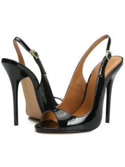 Femmes Slingback Talons Talon Aiguille Escarpins En Cuir PU Talon Slingback Noir