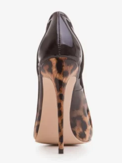 Femmes talons hauts bout pointu imprimé léopard talon aiguille chaussures à talons hauts nude