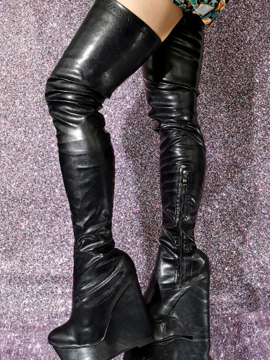 Femme Talon compensé Cuissardes Cuir PU