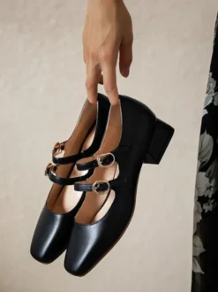 Femme talons mi-bas bout carré talon chiot noir élégant escarpins talons chaussures