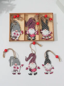 Figurine de forêt en bois colorée de dessin animé pendentif décoratif pour arbre de Noël