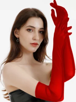 Gants d'opéra en satin noir pour soirée soirée danse longueur coude pour femmes