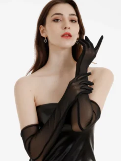 Gants d'opéra en satin noir pour soirée soirée danse longueur coude pour femmes