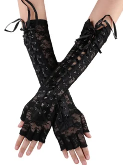 Gants Femme Creusante en Dentelle avec Noeud Unicolore