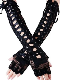 Gants Femme Creusante en Dentelle avec Noeud Unicolore