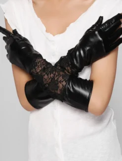 Gants longs en cuir PU noir pour femmes bout des doigts pour l'automne et l'hiver