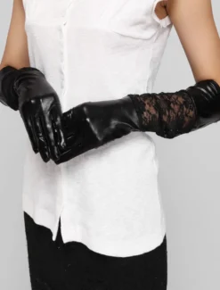 Gants longs en cuir PU noir pour femmes bout des doigts pour l'automne et l'hiver